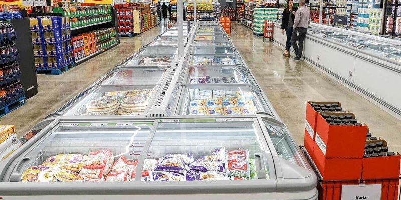 An aisle of frozen goods in Save A Lot grocery store